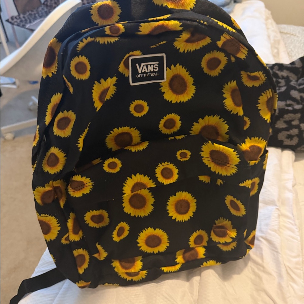 Vans Black Backpack with Yellow Sunflower Pattern